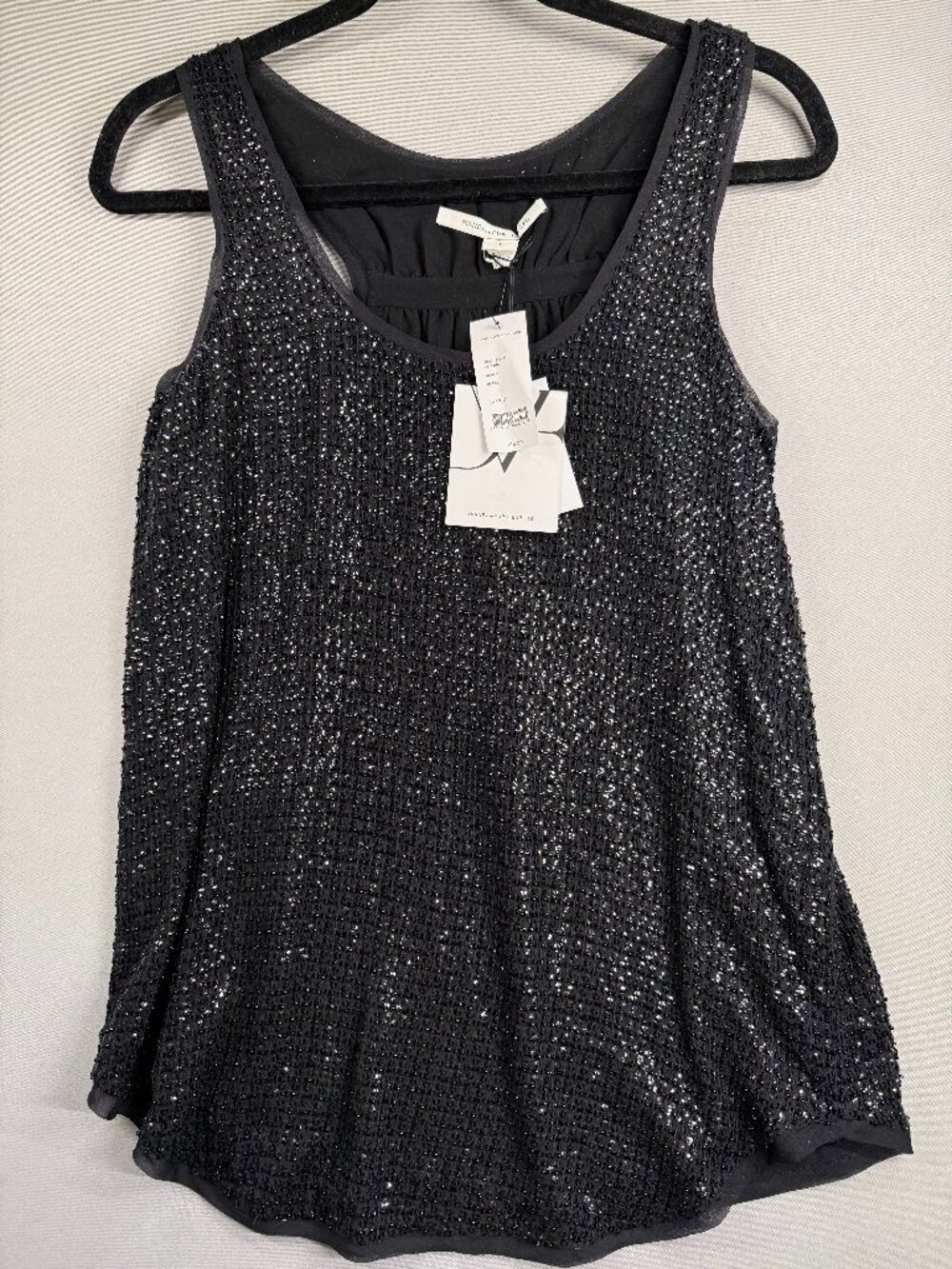 NWT Diane von Furstenberg Pellina Black Beaded 100% Silk Top Size 4